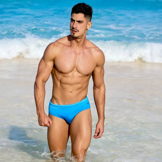 Brief Colors Azul Equal Swimwear, degradado azul intenso, tela premium resistente al cloro y secado rápido