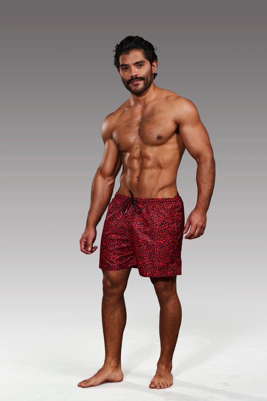 Short Grecas Rojo vista de producto – Equal Swimwear, bañador para hombre resistente al cloro