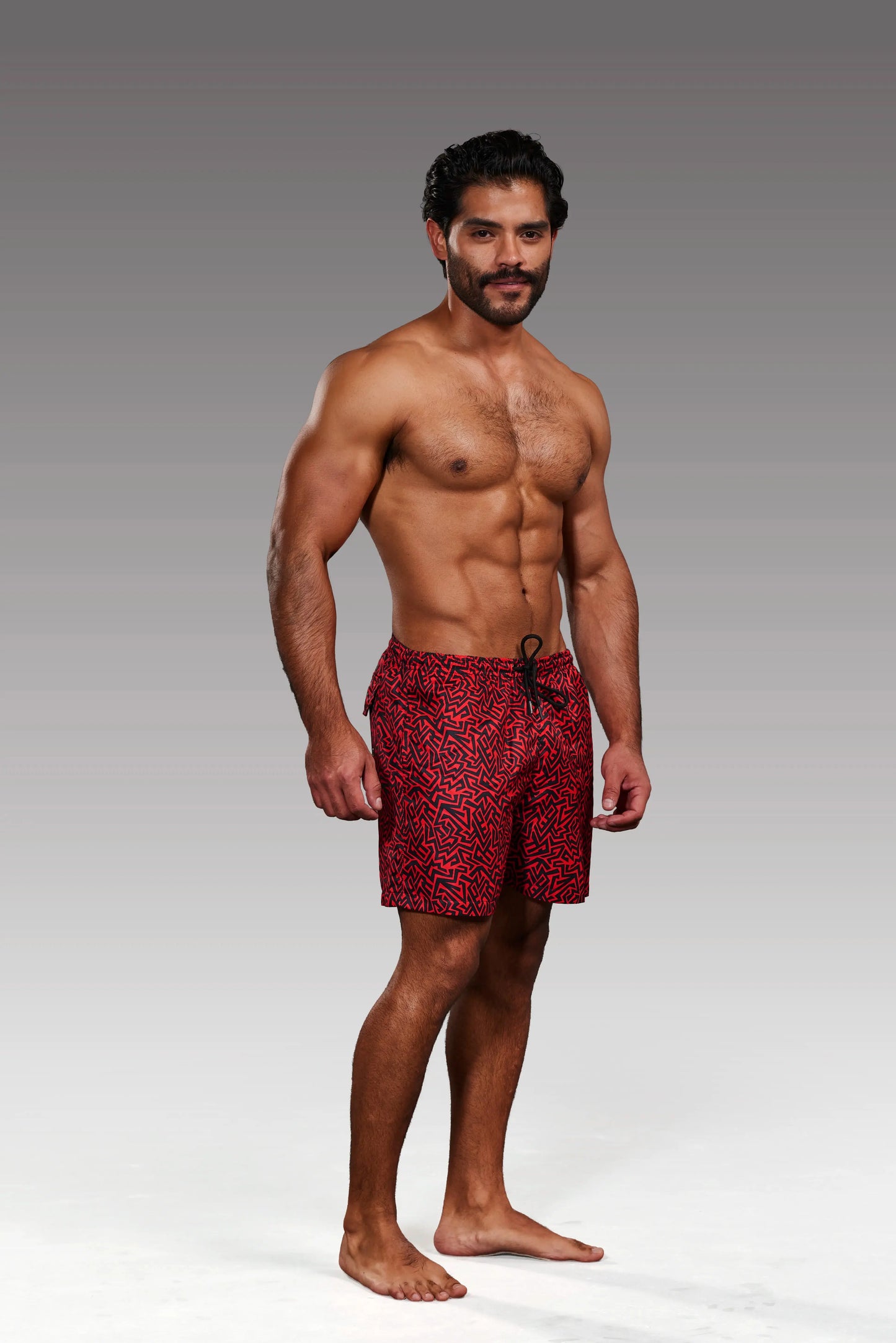 Short Grecas Rojo detalle del estampado – Equal Swimwear, ropa de playa para hombre, corte cómodo