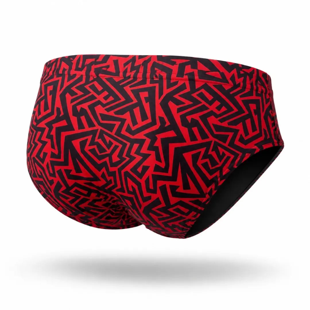 Brief Grecas Rojo vista trasera – Equal Swimwear, traje de baño para hombre, tela premium