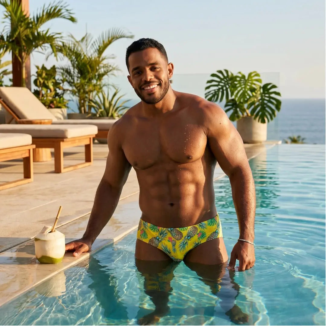 Brief Piñas modelo en la playa – Equal Swimwear, bañador para hombre para playa y alberca