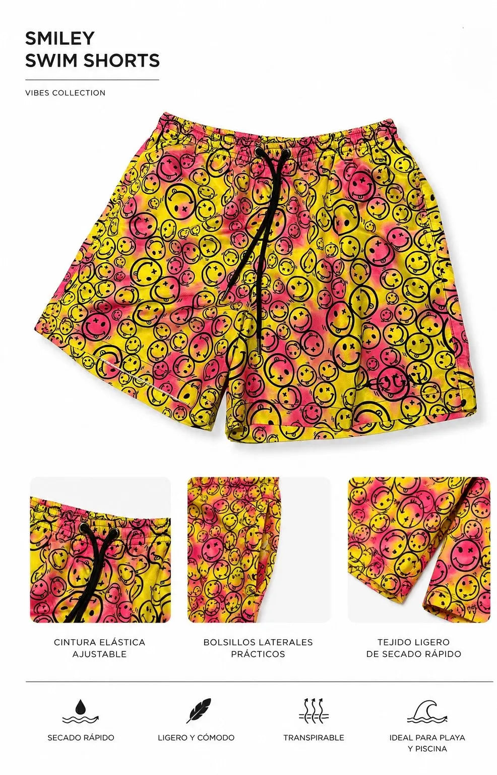 Short Happy detalle de tela – Equal Swimwear, bañador para hombre resistente al cloro
