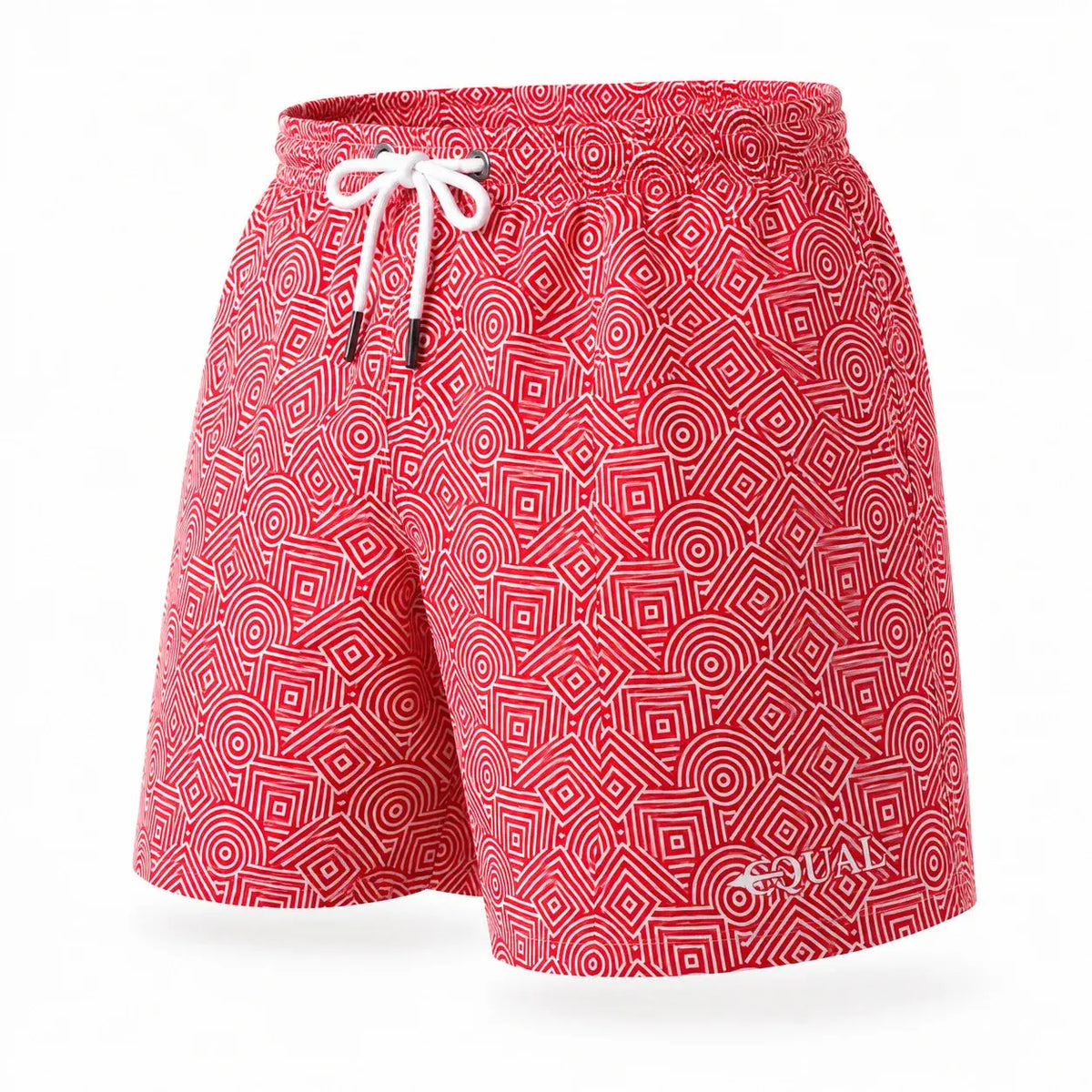 Short Geométrico Rojo hombre, vista frontal con estampado gráfico – EQUAL Swimwear