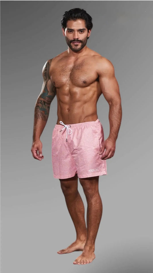 Short Geométrico Salmón detalle del estampado – Equal Swimwear, ropa de playa para hombre