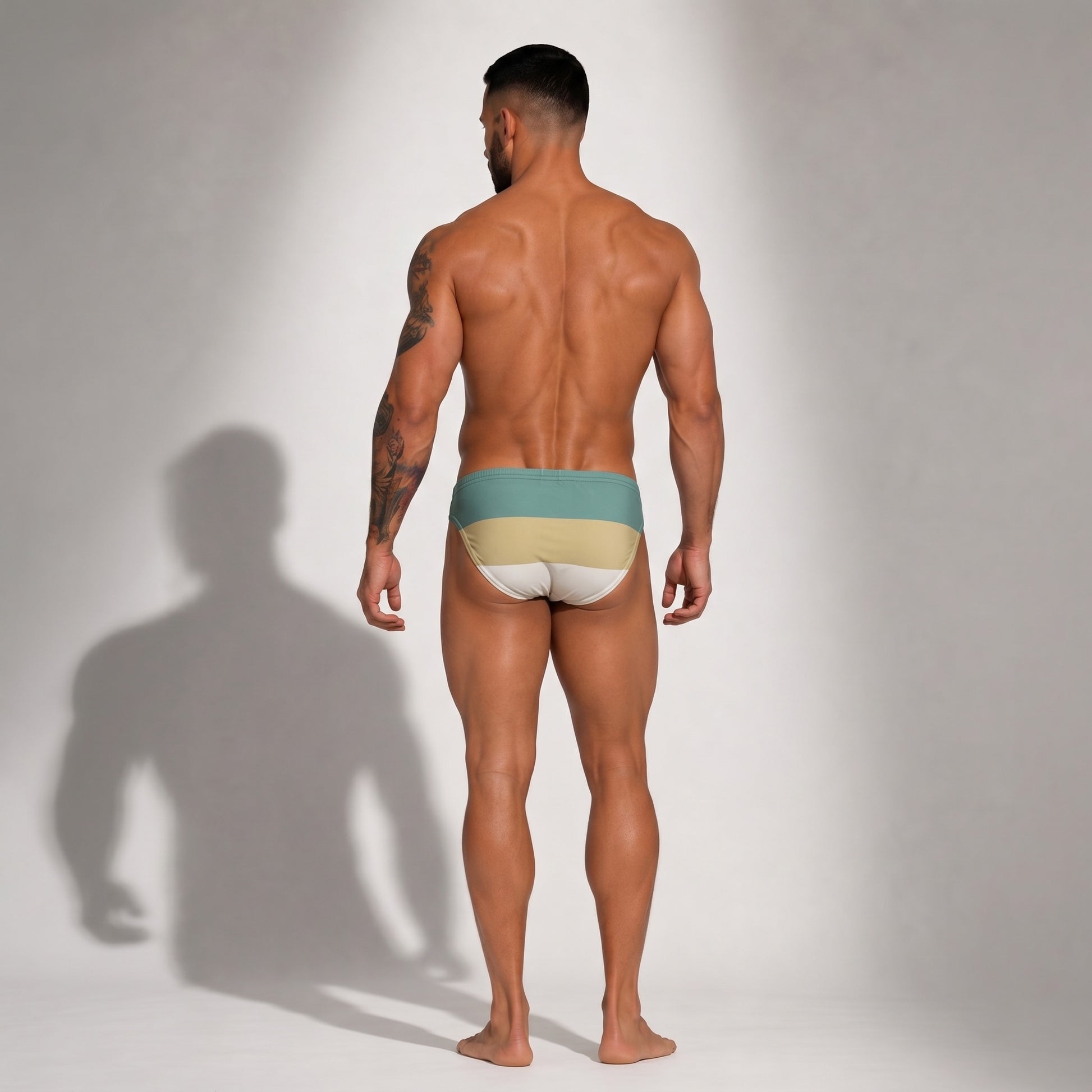 Bikini Tricolor Verde en modelo, vista trasera | Equal Swimwear