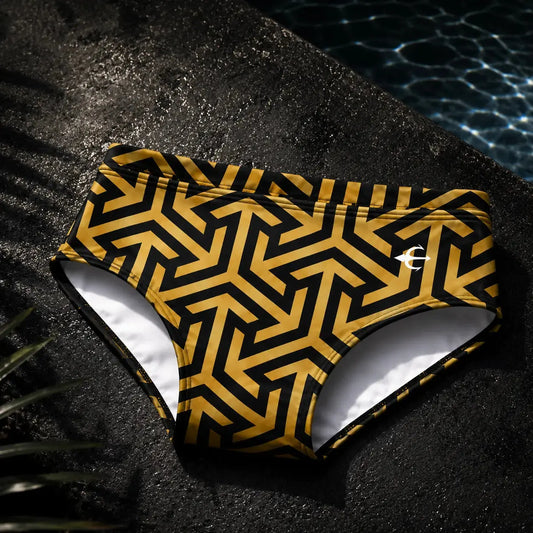 Brief Black & Gold vista trasera – Equal Swimwear, traje de baño para hombre, tela premium