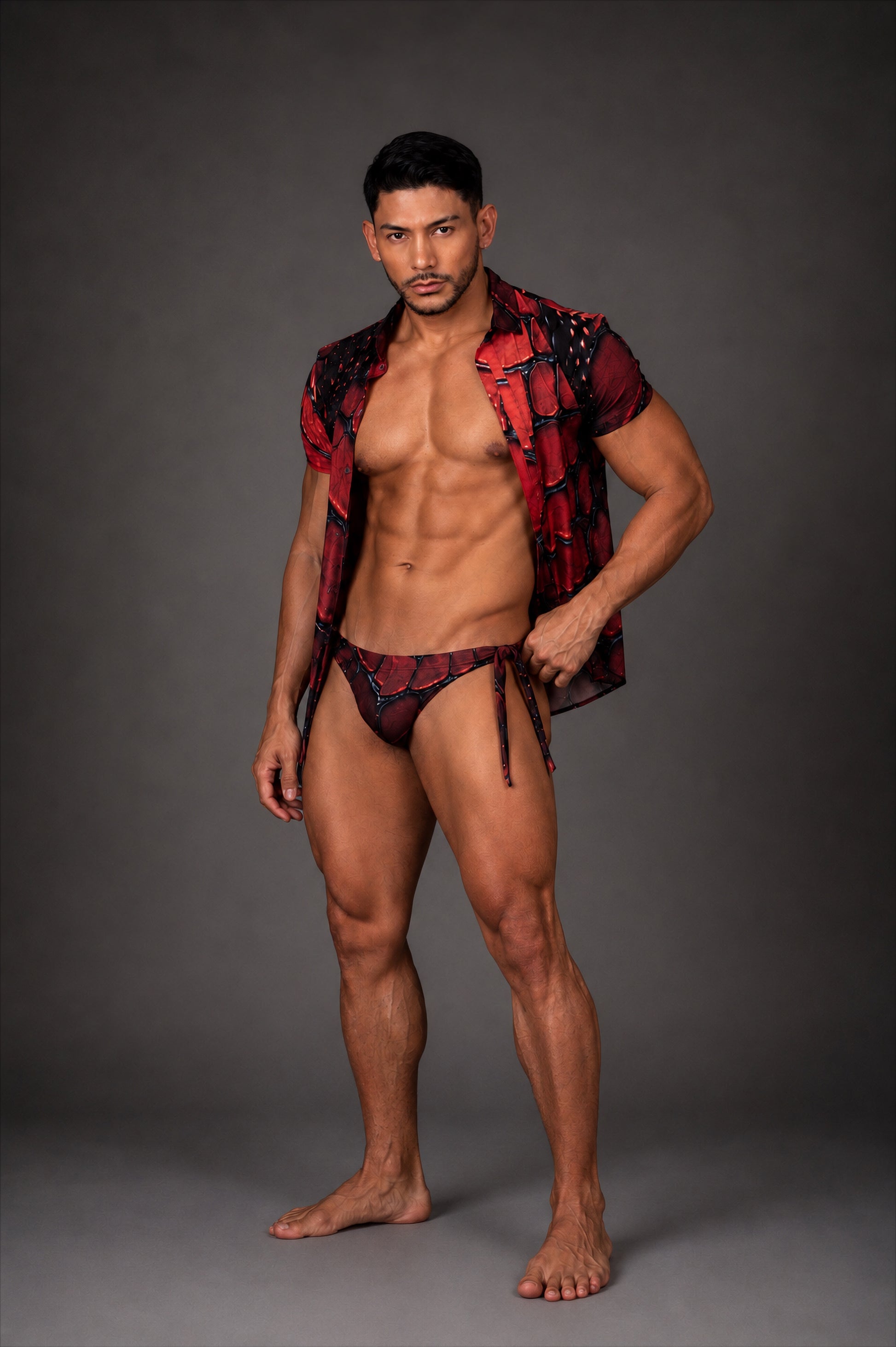 Equal Swimwear Bikini Essence Rojo Magna – El Magnético – Traje de baño hombre estampado rojo – Vista Lateral