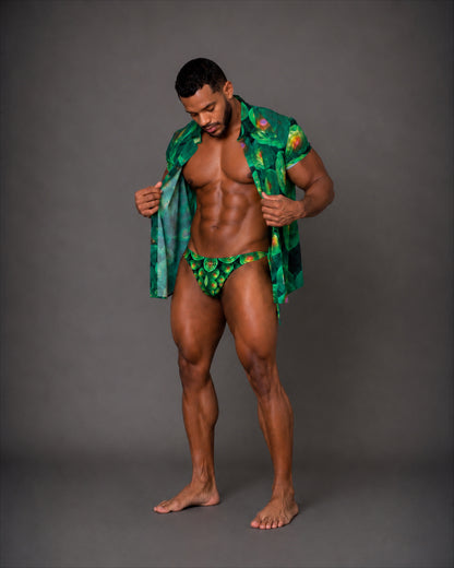 Equal Swimwear Bikini Essence Verde Psique – El Enigmático – Traje de baño hombre estampado verde – Vista Frontal