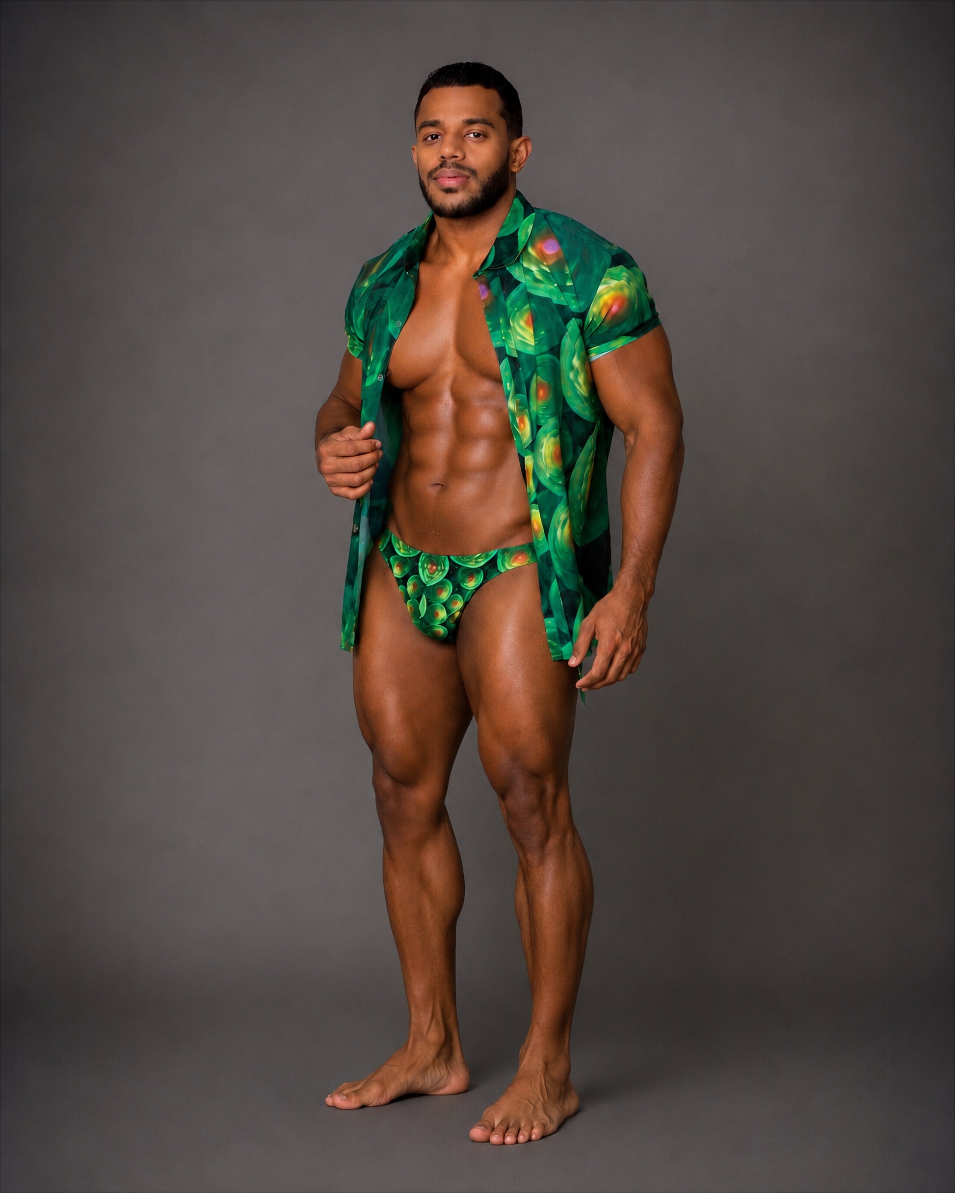 Equal Swimwear Bikini Essence Verde Psique – El Enigmático – Traje de baño hombre estampado verde – Vista Lateral
