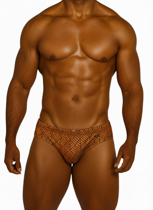 Equal Swimwear Brief Orange Geometry