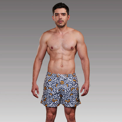 Men's swim shorts, graphic print detail by Equal Swimwear.