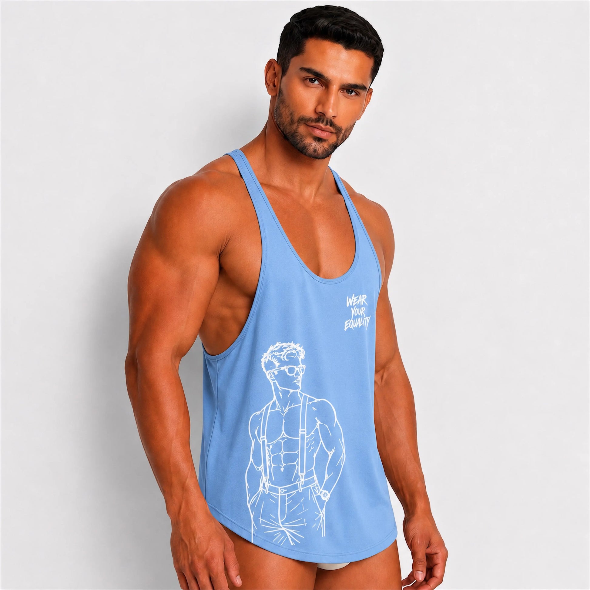 Tank Top Azul Tirantes Edición Limitada Pride vista trasera – Equal Swimwear, top de verano