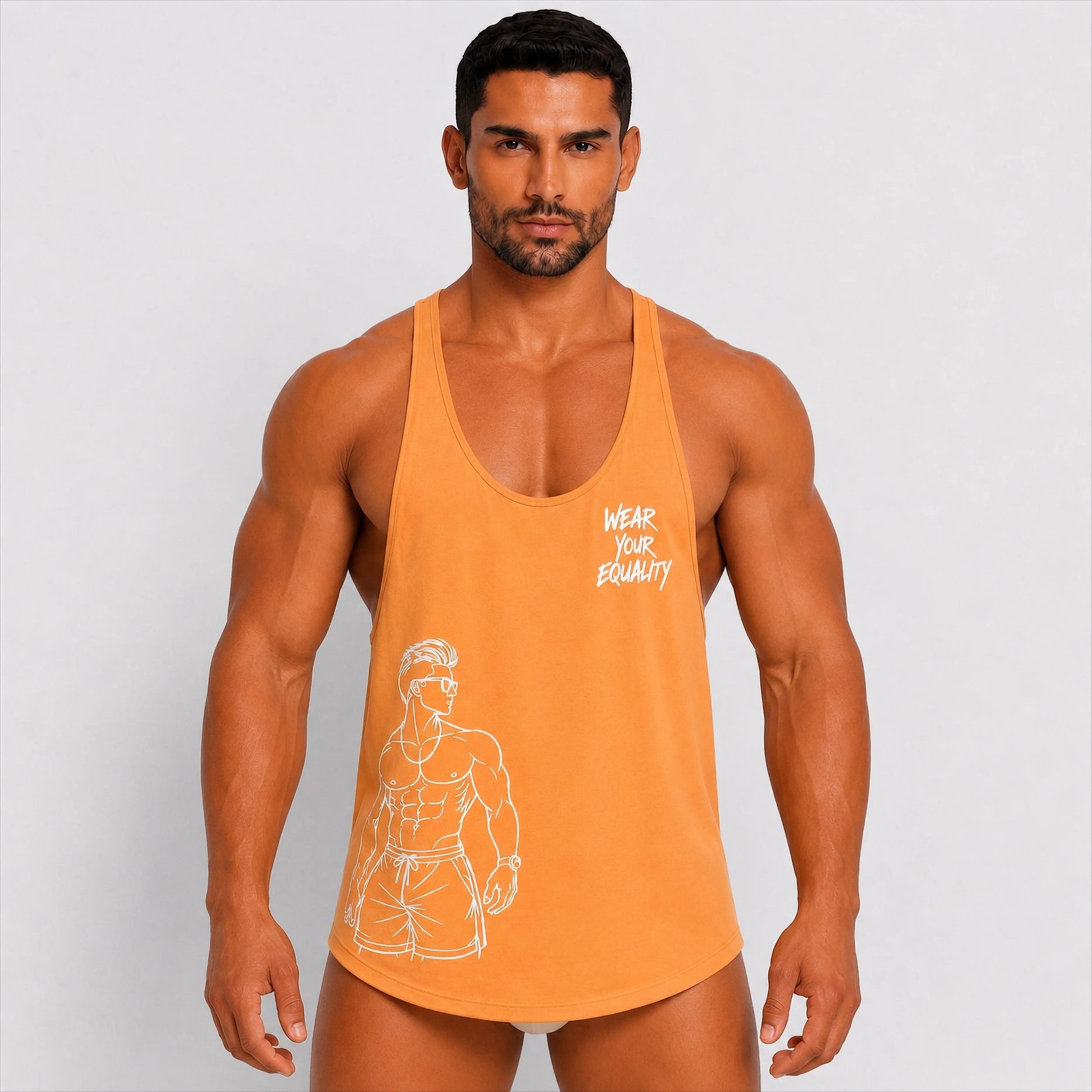 Tank Top Naranja Edición Limitada Pride detalle del estampado – Equal Swimwear, top de verano