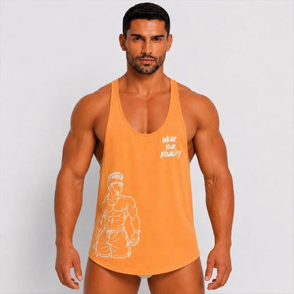 Tank Top Naranja Edición Limitada Pride detalle del estampado – Equal Swimwear, top de verano