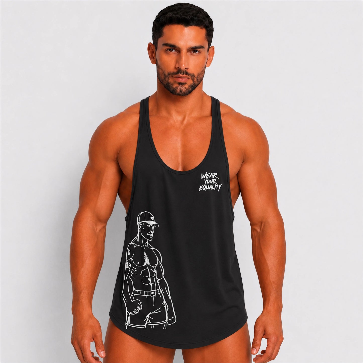 Tank Top Negro Edición Limitada Pride detalle del estampado – Equal Swimwear, top de verano