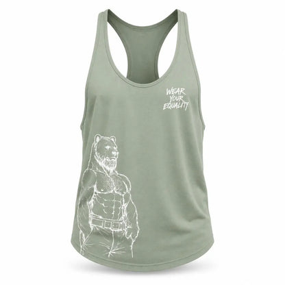 Tank Top Verde Olivo Bear Edición Limitada vista frontal – Equal Swimwear, playera sin mangas