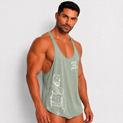Tank Top Verde Olivo Bear Edición Limitada vista trasera – Equal Swimwear, top de verano
