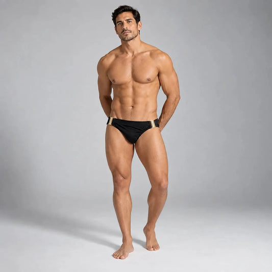 Bikini Iconic Negro, bikini premium minimalista para hombre, vista frontal completa – EQUAL Swimwear