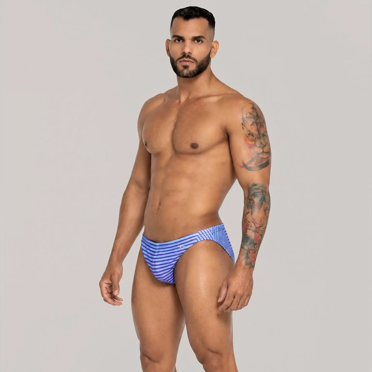 Bikini Lines Lila hombre, bikini premium de moda con rayas – EQUAL Swimwear