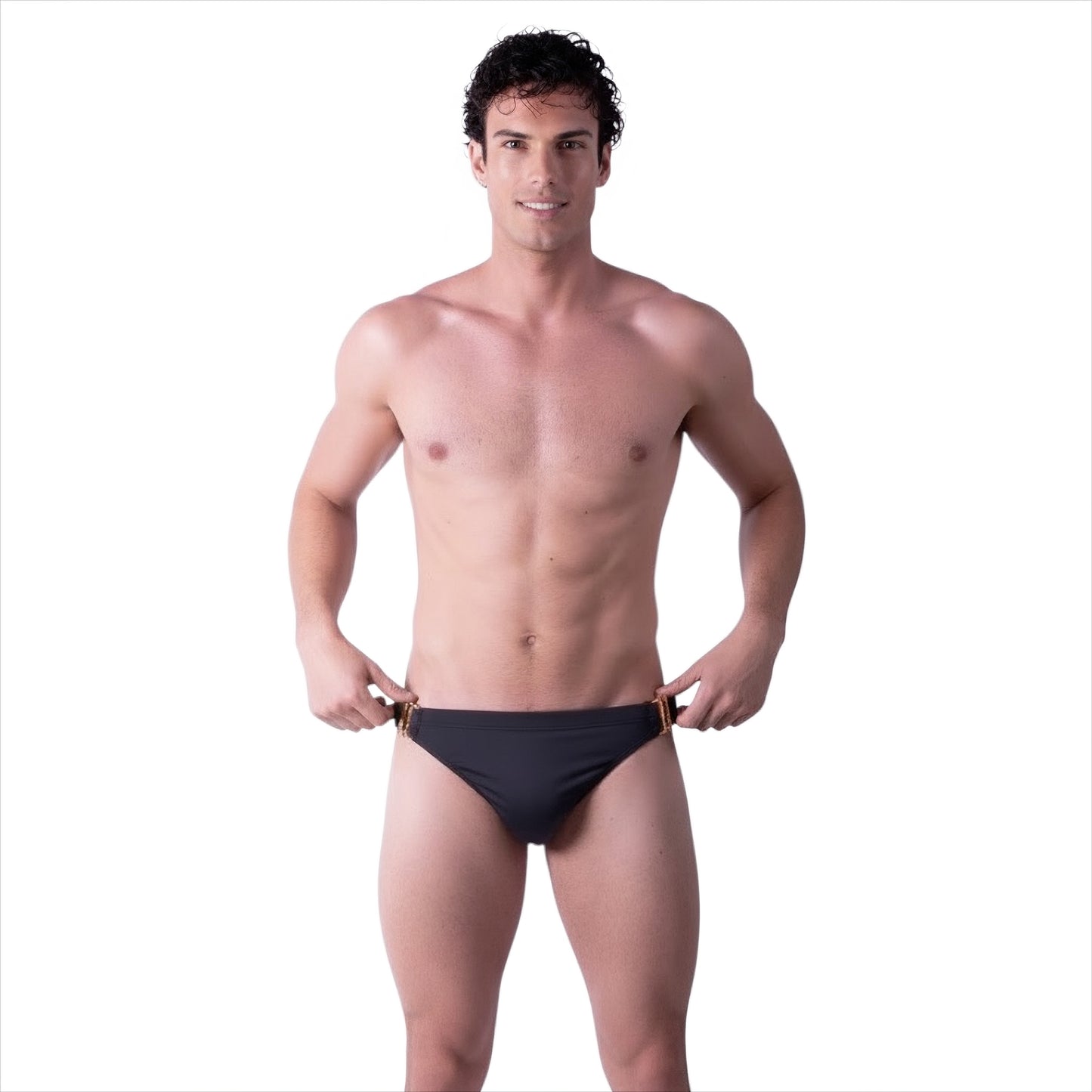 Bikini negro con broches dorados para hombre de Equal swimwer