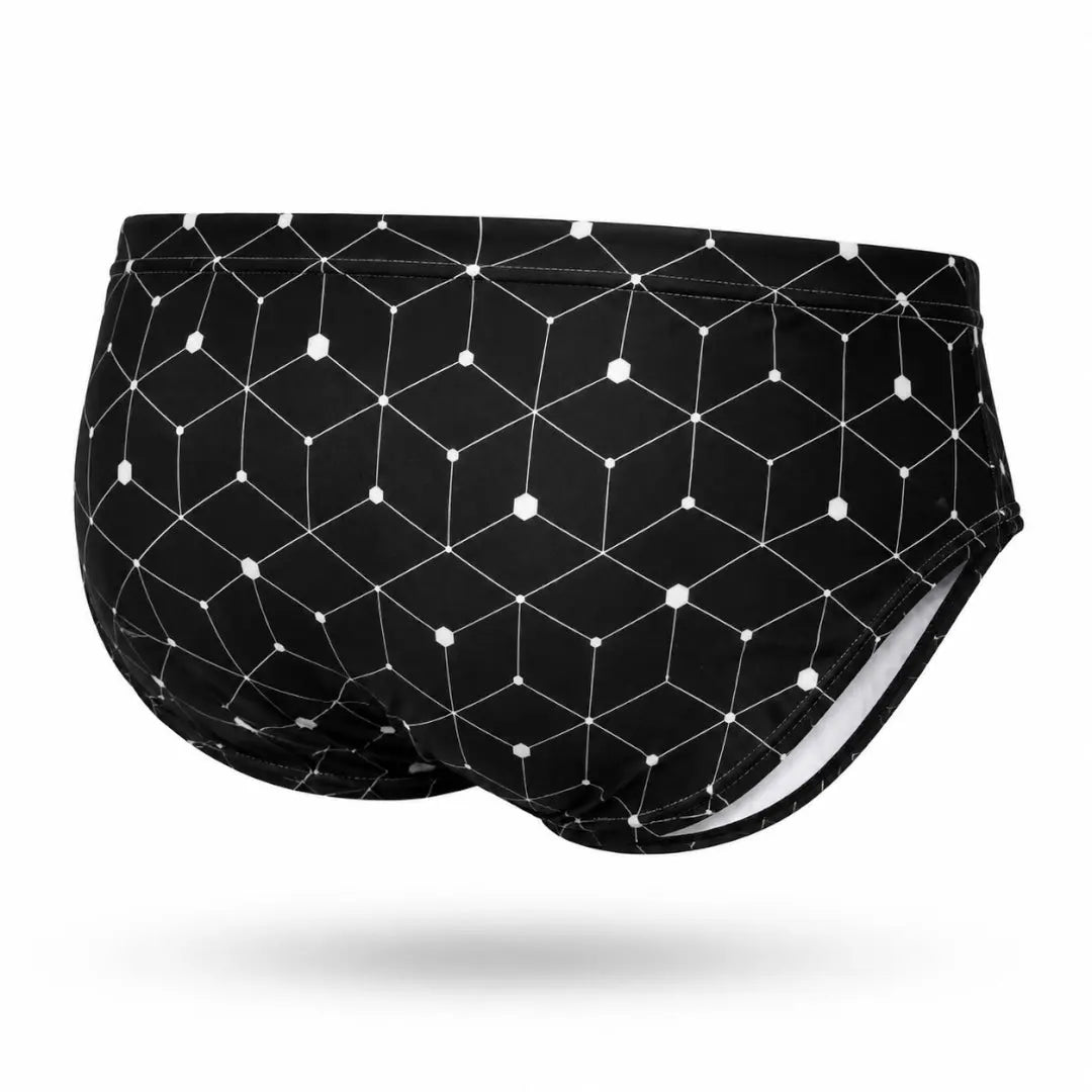 Brief Negro Cubos blancos vista de producto – Equal Swimwear, bañador para hombre resistente al cloro