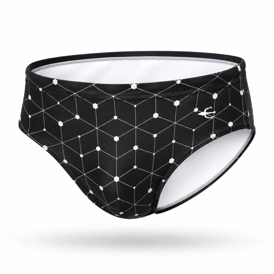 Brief Negro Cubos blancos vista frontal – Equal Swimwear, traje de baño para hombre de secado rápido
