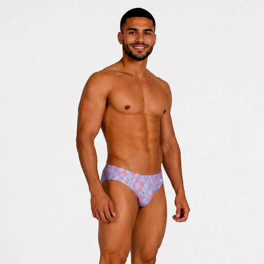 Brief Flowers hombre, vista lateral con estampado floral – EQUAL Swimwear