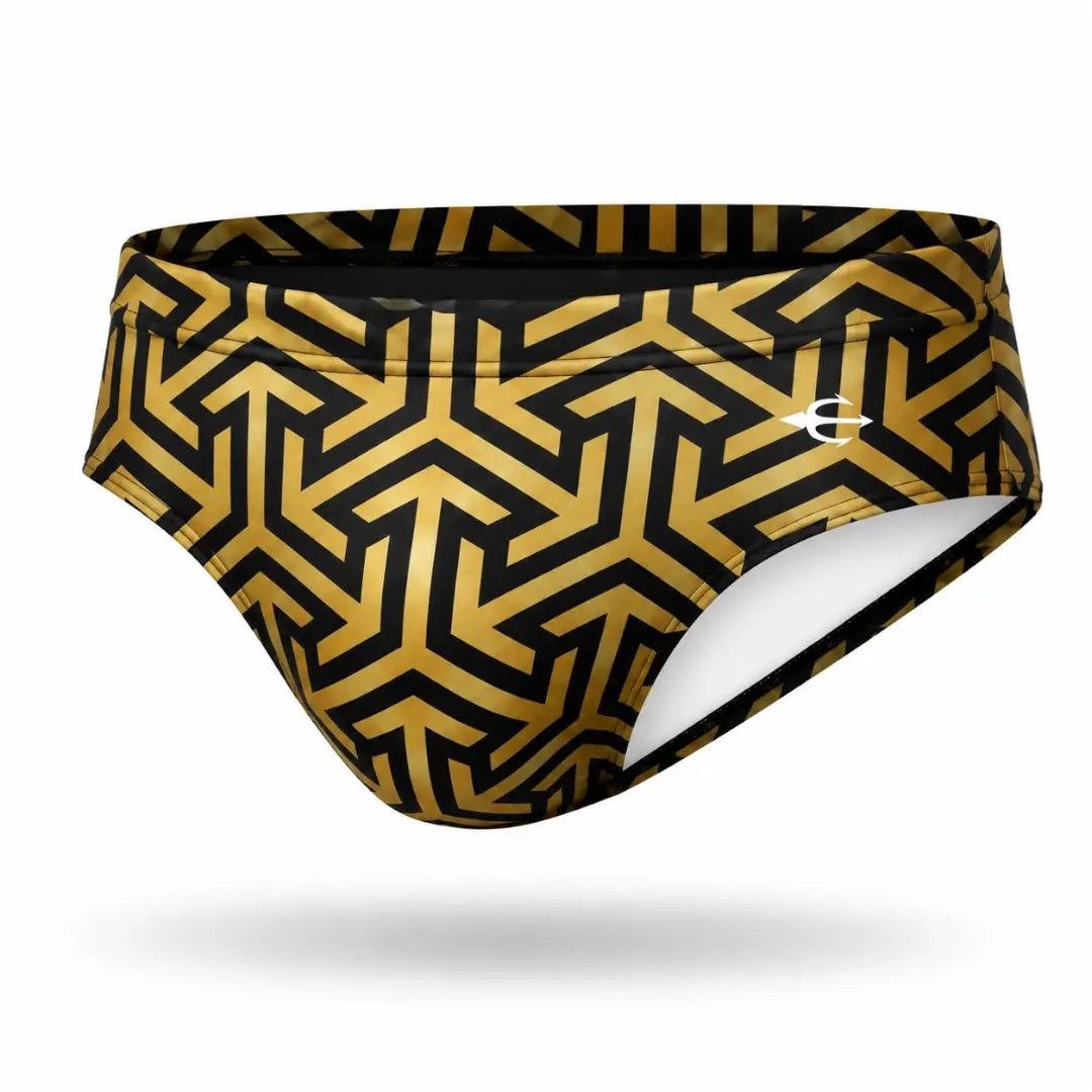 Brief Black & Gold vista frontal – Equal Swimwear, traje de baño para hombre de secado rápido
