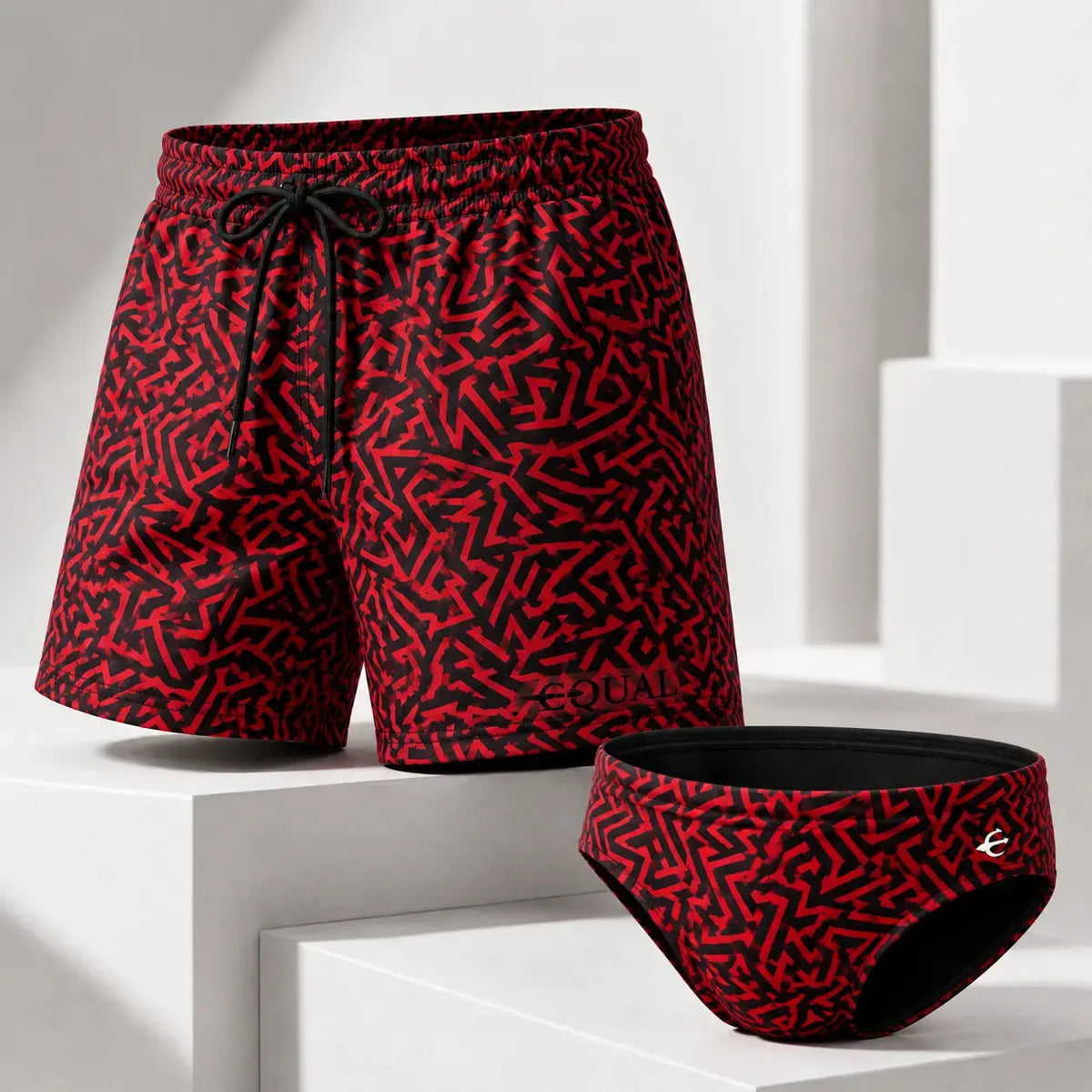 Brief + Short Grecas Rojo – EQUAL Swimwear, set de traje de baño para hombre