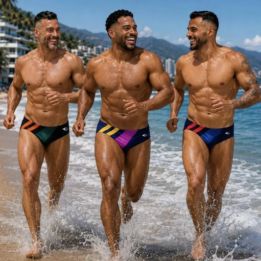 Brief Sport Equal Swimwear — 3 modelos corriendo en playa