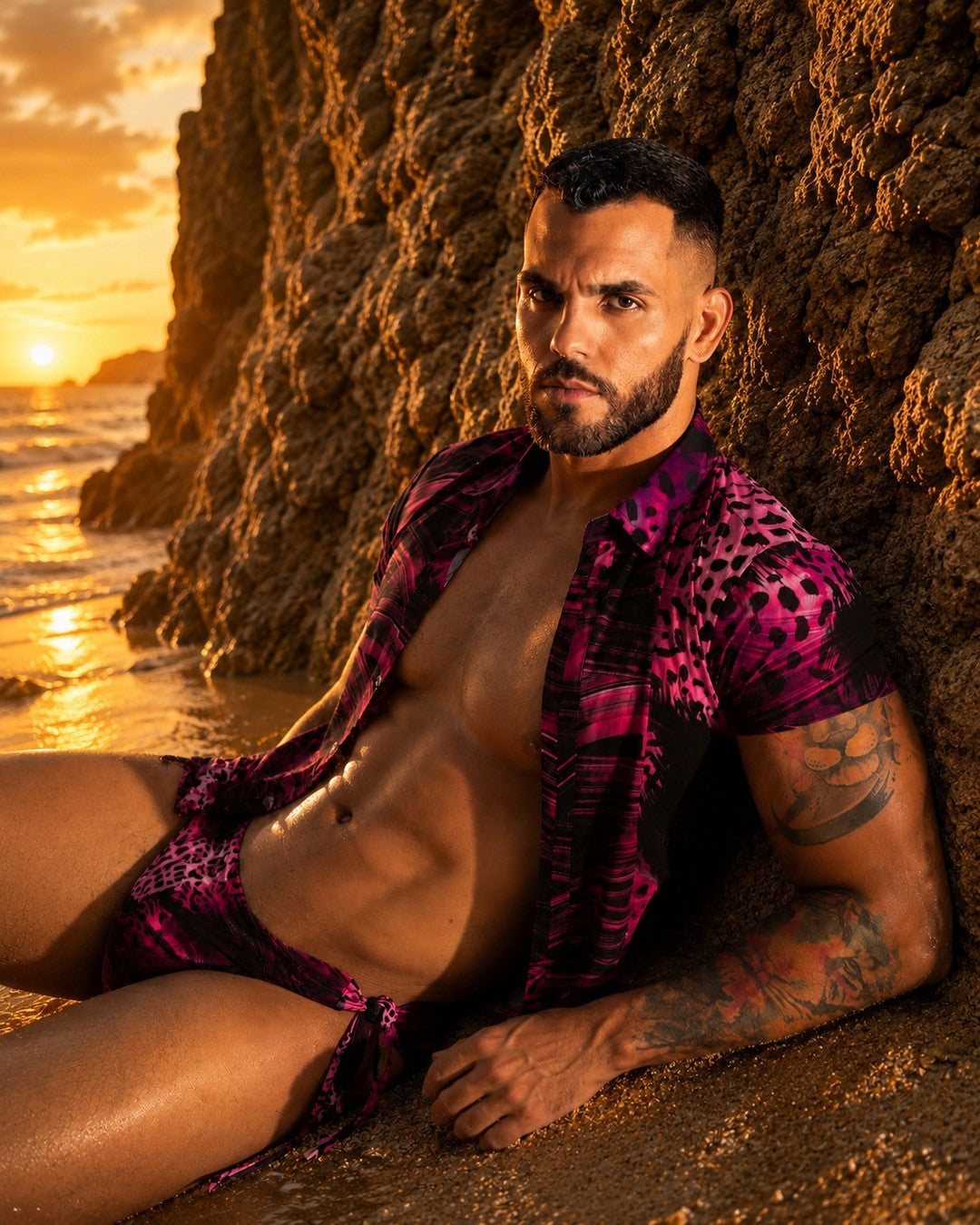Camisa + Bikini Essence Fucsia Cyber para hombre – conjunto de baño Equal Swimwear