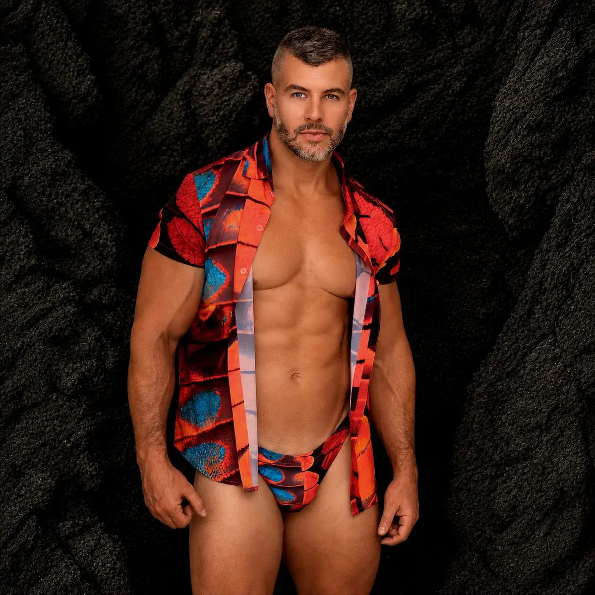 Solar orange Essence set, front view – Equal Swimwear men's matching swim set.