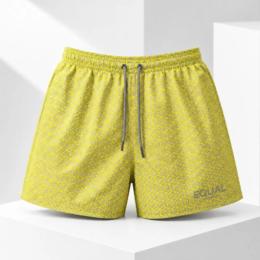 Short Cubos Amarillo vista frontal – Equal Swimwear, traje de baño de secado rápido
