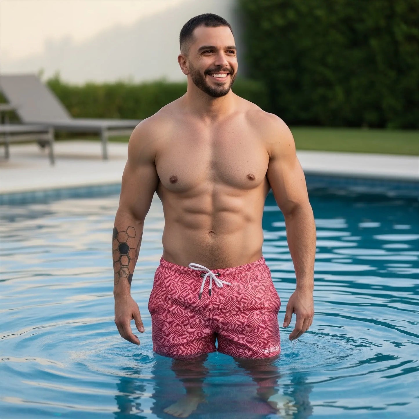 Equal Swimwear Short Geométrico Rojo Equal Swimwear