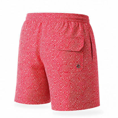 Short Geométrico Rojo detalle del estampado – Equal Swimwear, ropa de playa para hombre, corte cómodo
