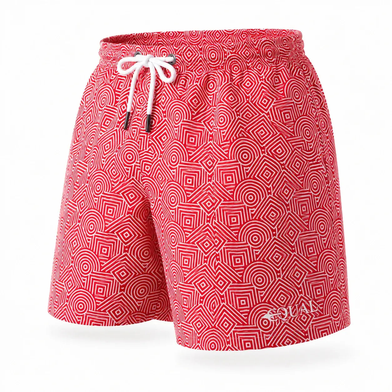 Short Geométrico Rojo vista frontal – Equal Swimwear, traje de baño para hombre de secado rápido