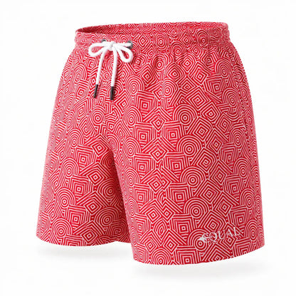 Short Geométrico Rojo vista frontal – Equal Swimwear, traje de baño para hombre de secado rápido