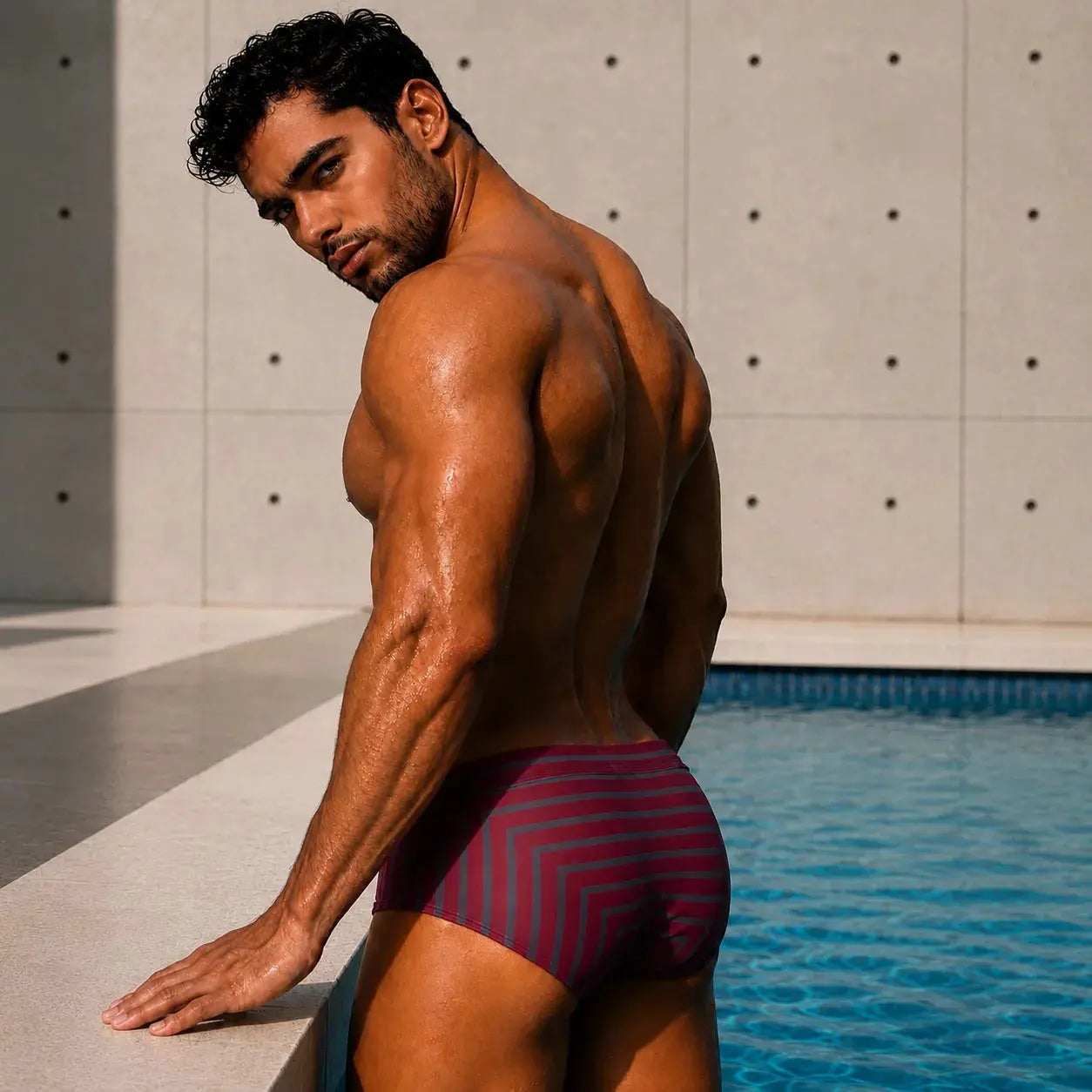 Brief Lines modelo en la playa – Equal Swimwear, bañador para hombre para playa y alberca
